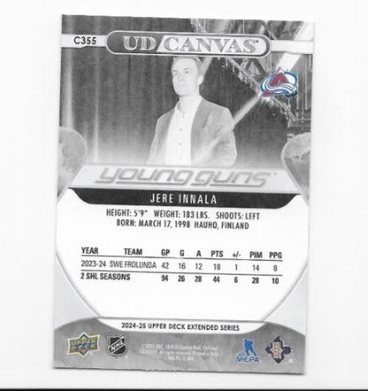 Jere Innala 2024-25 Upper Deck Extended Canvas Young Guns Black and White c355