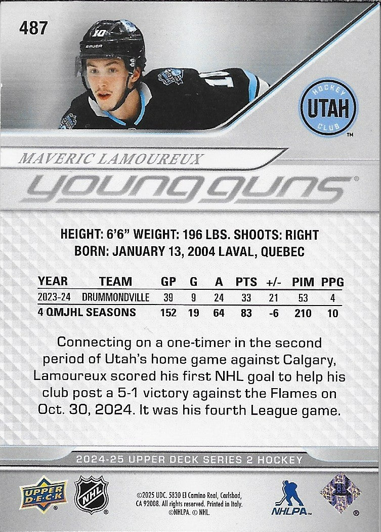 Signed Maveric Lamoureux 2024-25 UD Utah Hockey Club Young Guns Rookie Card