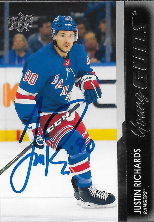 Signed Justin Richards 2021-22 UD New York Rangers Young Guns Rookie Card