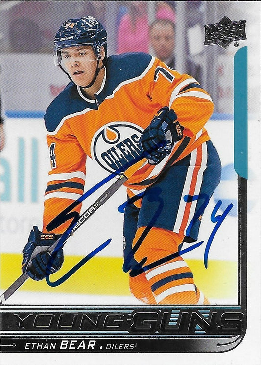Signed Ethan Bear Young Guns 2018-19 UD Edmonton Oilers Rookie Card