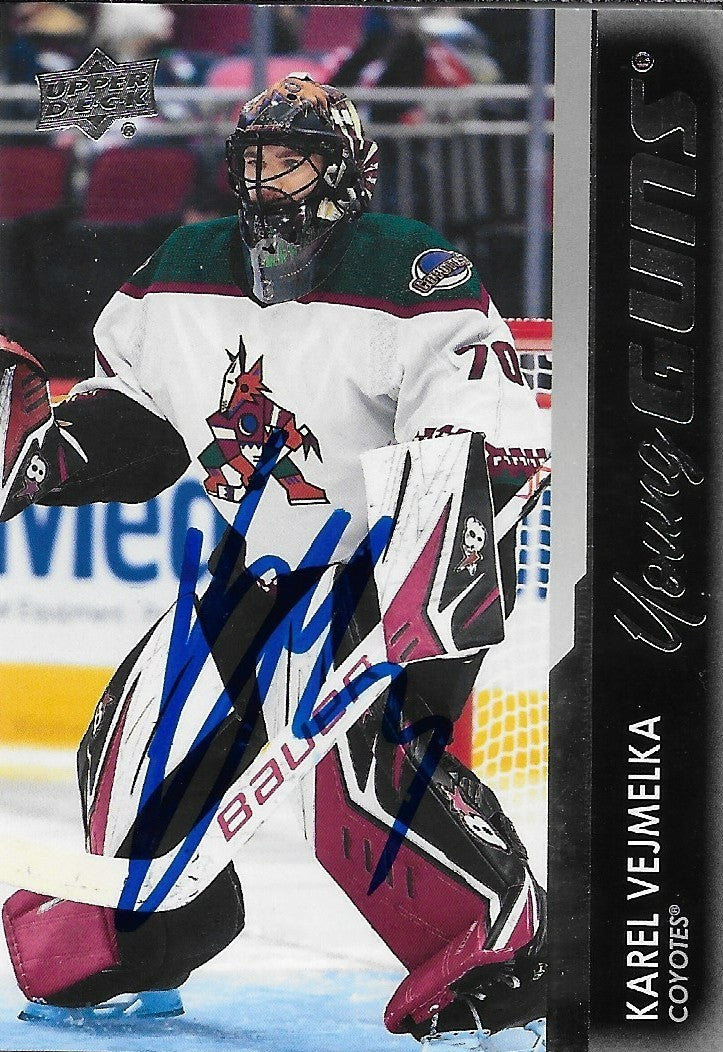Signed Karel Vejmelka 2021-22 Upper Deck Young Guns Arizona Coyotes Rookie Card