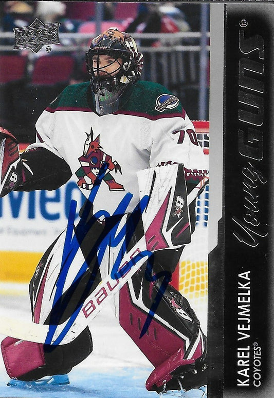 Signed Karel Vejmelka 2021-22 Upper Deck Young Guns Arizona Coyotes Rookie Card