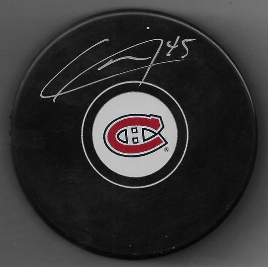 Signed Alexandre Carrier Montreal Canadiens Autographed Hockey Puck Original