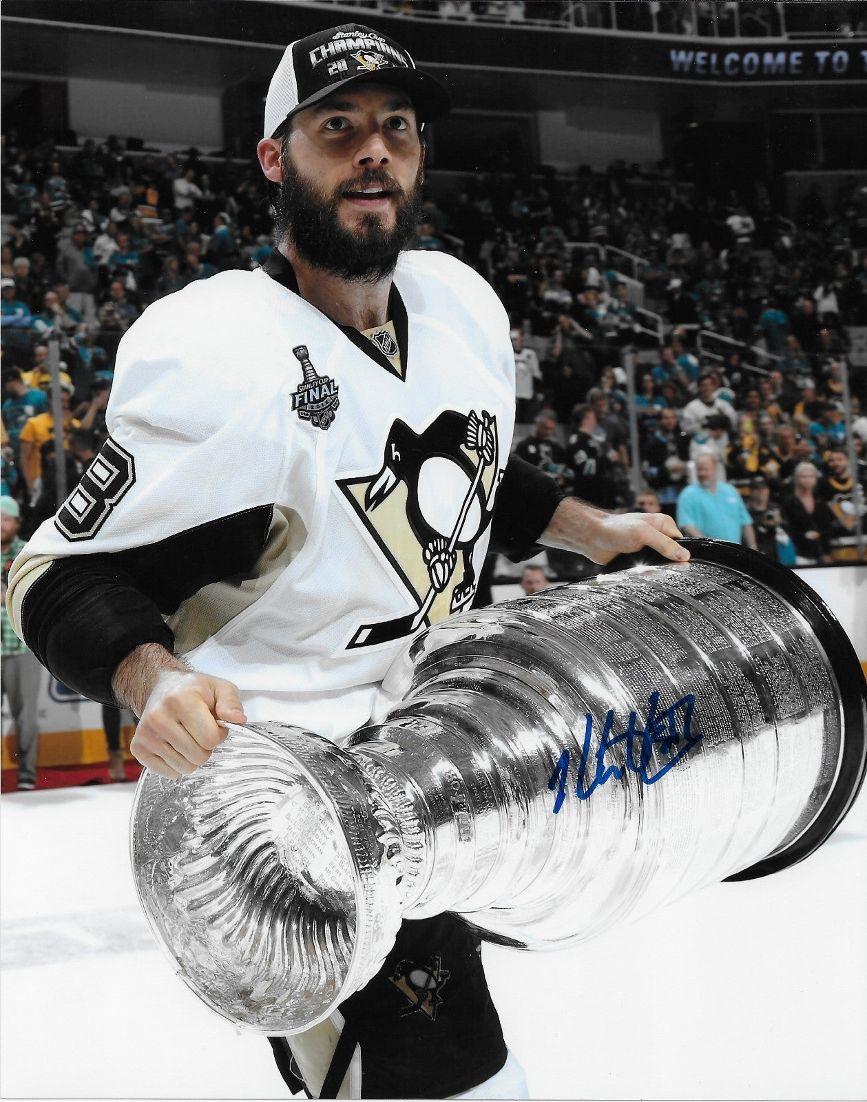Signed Kris Letang Pittsburgh Penguins Stanley Cup 8x10 Photo #2 Original