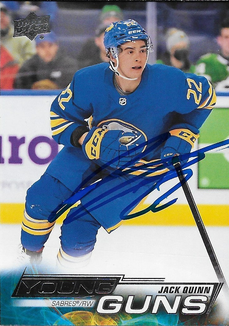 Signed Jack Quinn Young Guns 2022-23 Upper Deck Buffalo Sabres Rookie Card