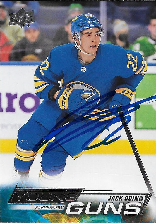 Signed Jack Quinn Young Guns 2022-23 Upper Deck Buffalo Sabres Rookie Card
