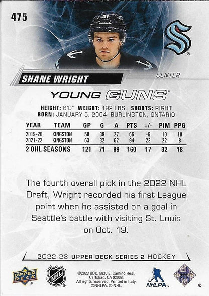 Signed Shane Wright Young Guns 2022-23 Upper Deck Seattle Kraken Rookie Card