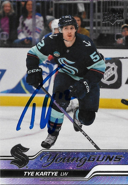 Signed Tye Kartye Young Guns 2023-24 Upper Deck Seattle Kraken Rookie Card