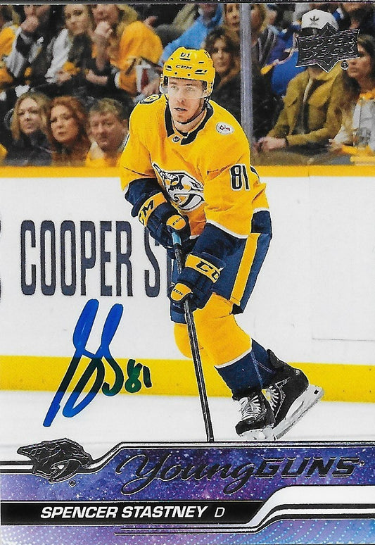 Signed Spencer Stastney Young Guns 23-24 UD Nashville Predators Rookie Card