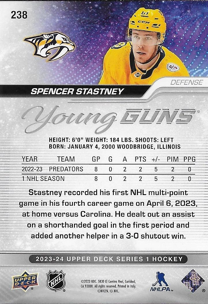 Signed Spencer Stastney Young Guns 23-24 UD Nashville Predators Rookie Card