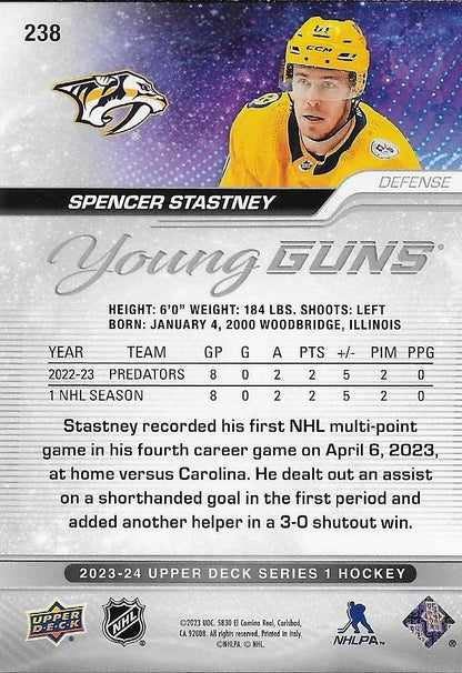 Signed Spencer Stastney Young Guns 23-24 UD Nashville Predators Rookie Card