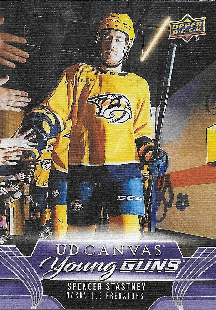 Signed Spencer Stastney Young Guns Canvas 23-24 UD Nashville Predators Rookie Cd