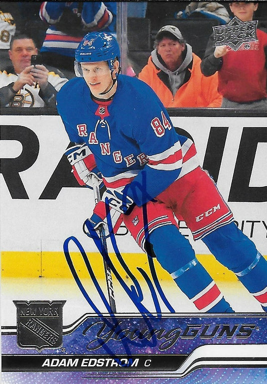 Signed Adam Edstrom Young Guns 2023-24 Upper Deck New York Rangers Rookie Card