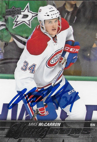 Signed Mike McCarron Young Guns 2015-16 Upper Deck Montreal Canadiens Rookie Crd