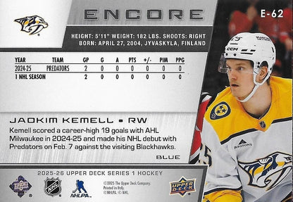 Signed Joakim Kemell 25-26 UD Series 1 Encore Blue Nashville Predators Rookie Cd