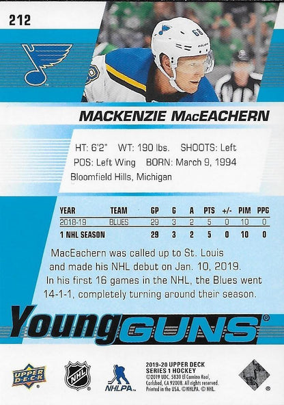 Signed Mackenzie MacEachern  Young Guns 2019-2020 UD St. Louis Blues Rookie Card