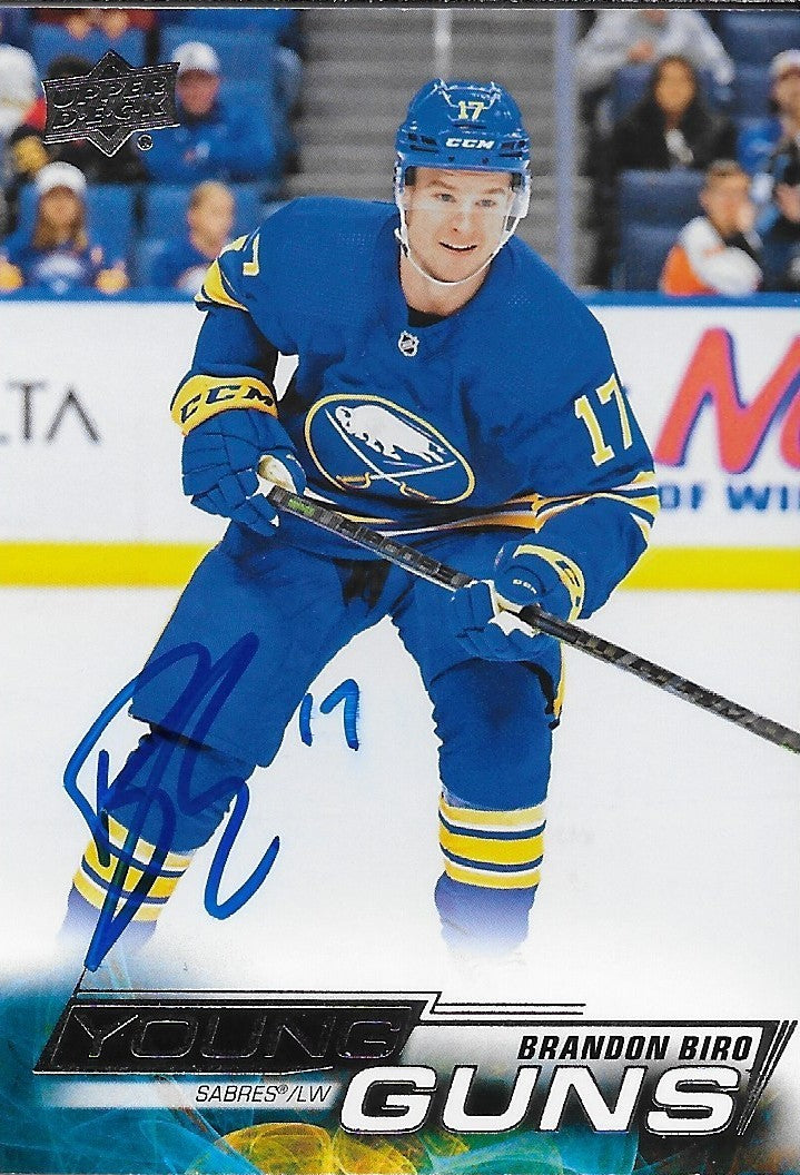 Signed Brandon Biro Young Guns 2022-23 Upper Deck Buffalo Sabres Rookie Card