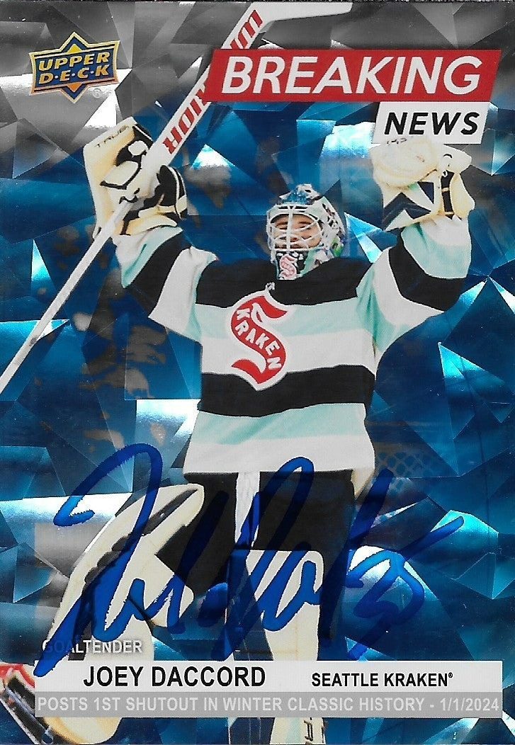 Signed Joey Daccord 2024-25 UD Series 1 Breaking News Seattle Kraken Card