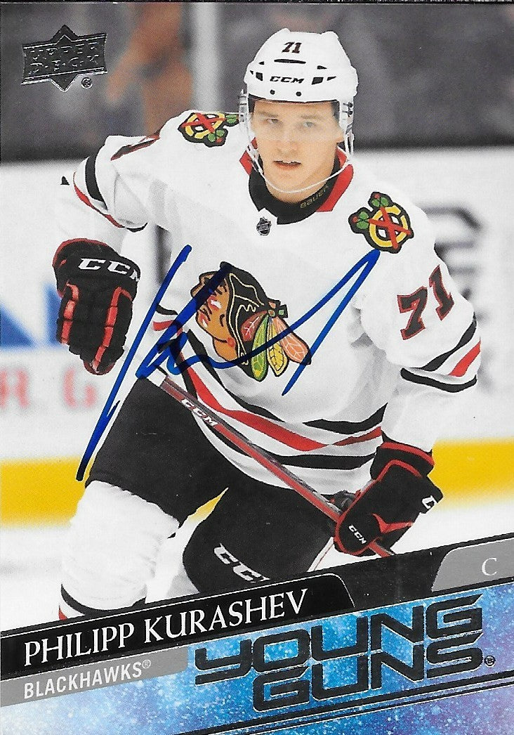 Signed Philipp Kurashev Young Guns 20-21 UD Chicago Blackhawks Rookie Card