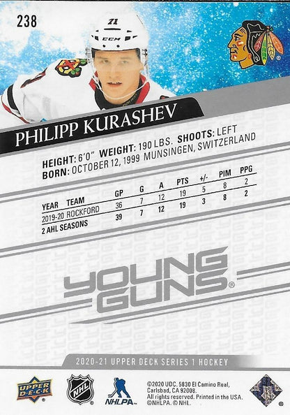Signed Philipp Kurashev Young Guns 20-21 UD Chicago Blackhawks Rookie Card