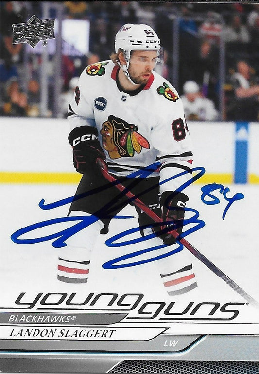 Signed Landon Slaggert Young Guns 2024-25 UD Chicago Blackhawks Rookie Card