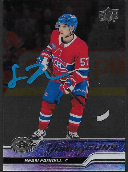 Signed Sean Farrell Young Guns Clear Cut 23-24 UD Montreal Canadiens Rookie Card