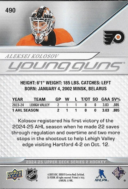 Signed Aleksei Kolosov 2024-25 UD Young Guns Philadelphia Flyers Rookie Card