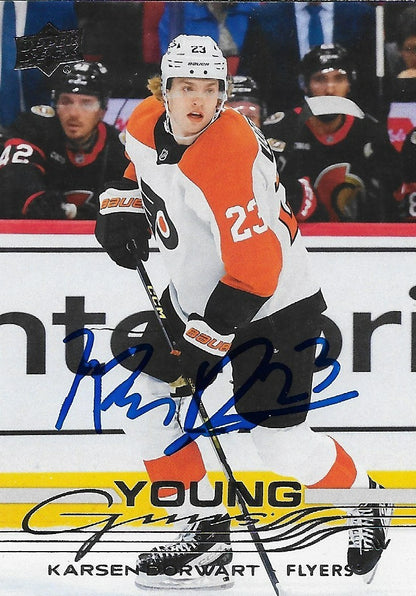 Signed Karsen Dorwart 2025-26 UD Young Guns Philadelphia Flyers Rookie Card