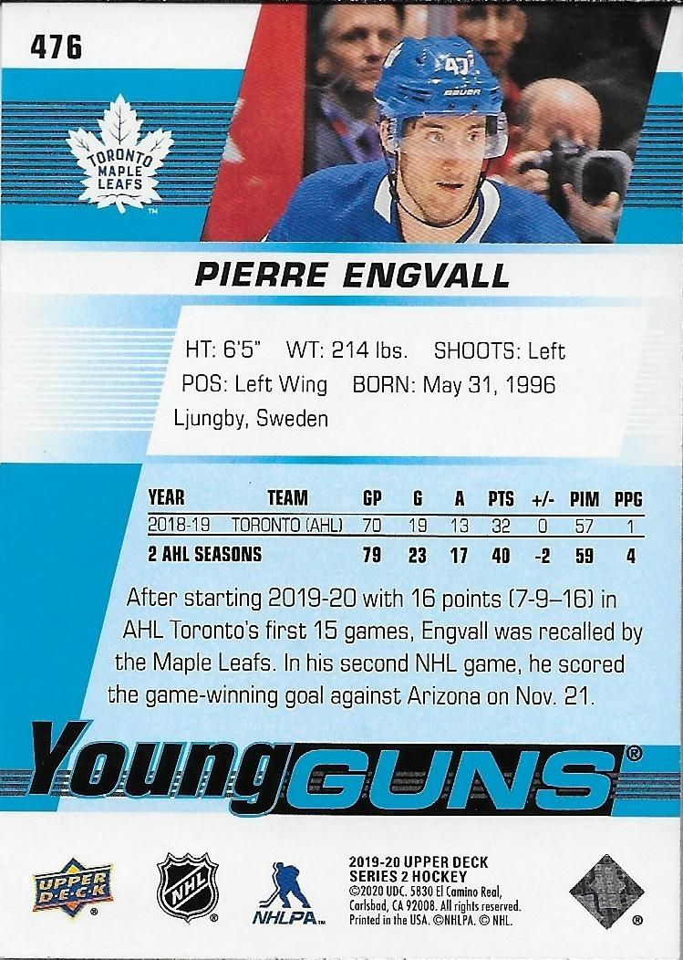 Signed Pierre Engvall 2019/20 UD Young Guns Toronto Maple Leafs Rookie Card