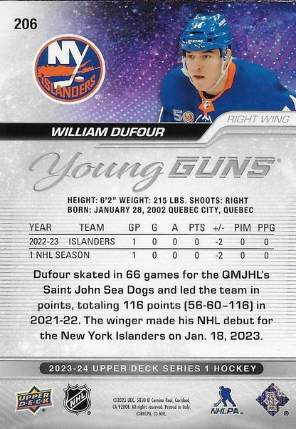 Signed William Dufour 23/24 UD Young Guns New York Islanders Rookie Card