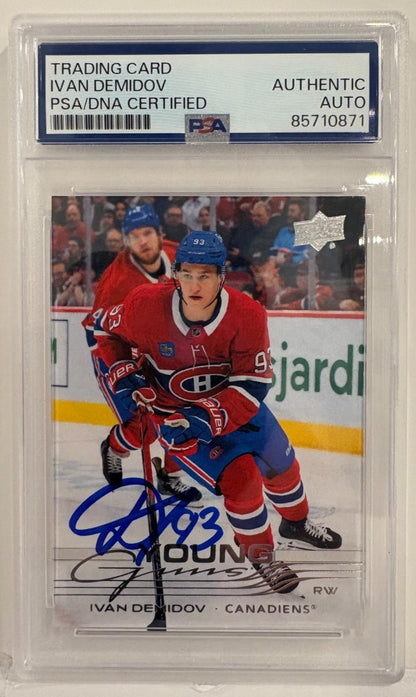 Signed Ivan Demidov 2025-26 UD Young Guns Montreal Canadiens Rookie Card PSA