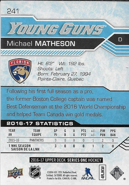 Signed Michael Matheson Young Guns 16-17 UD Florida Panthers Crd Private Signing