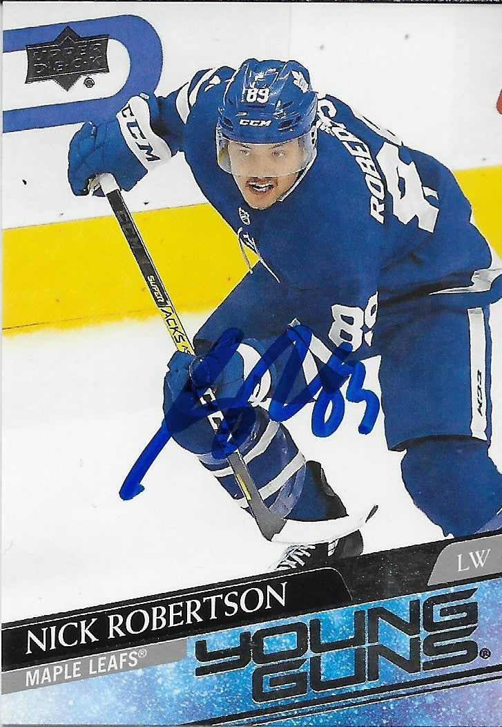 Signed Nick Robertson 2020-21 UD Young Guns Toronto Maple Leafs Rookie Card