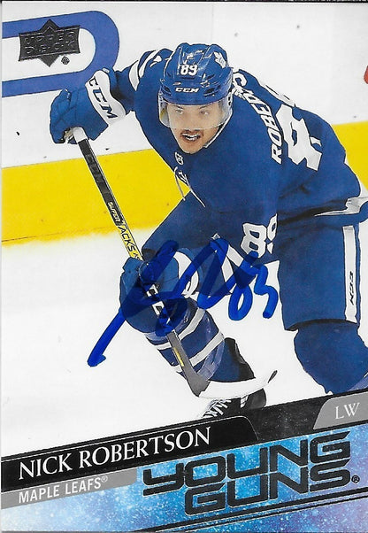 Signed Nick Robertson 2020-21 UD Young Guns Toronto Maple Leafs Rookie Card