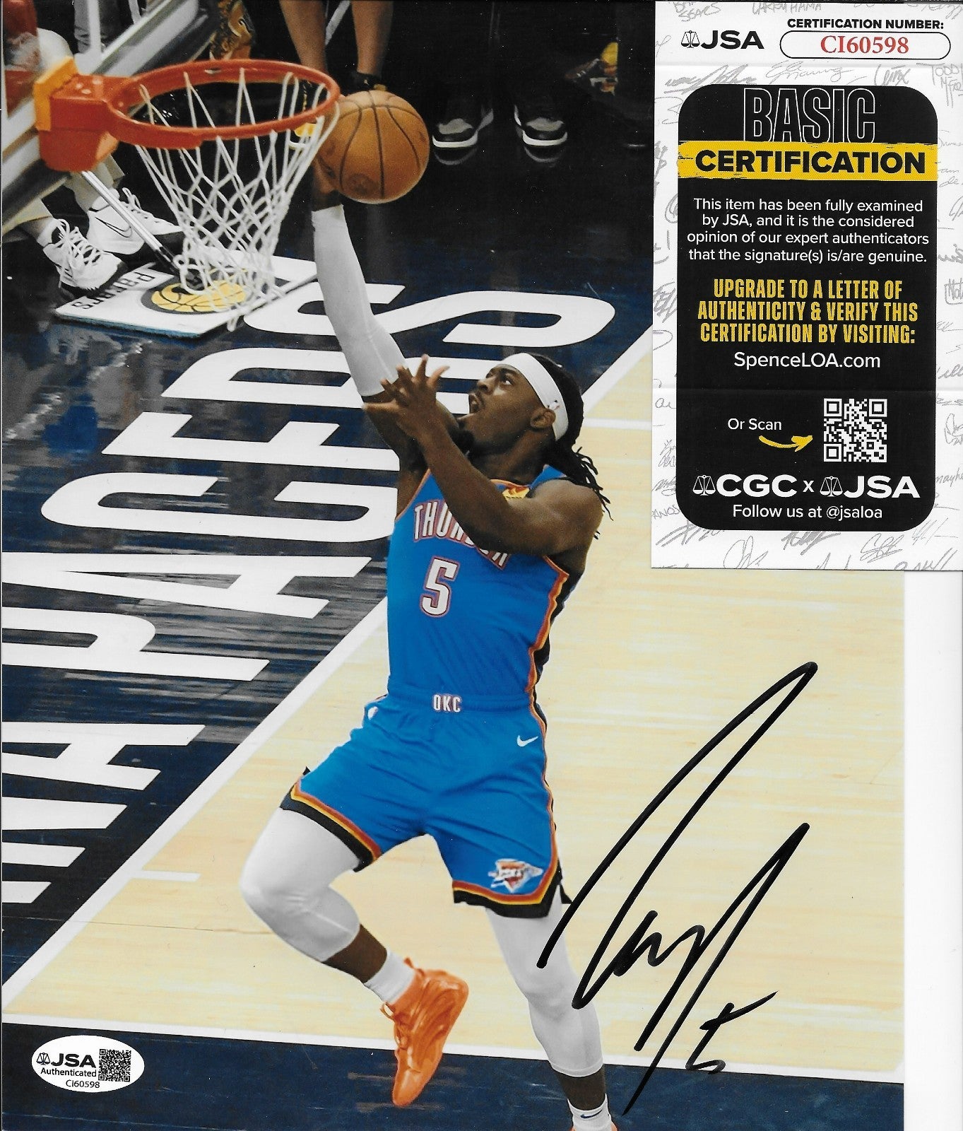 Signed Luguentz Dort Oklahoma City Thunder 8x10 Photo #3 with JSA Authentication
