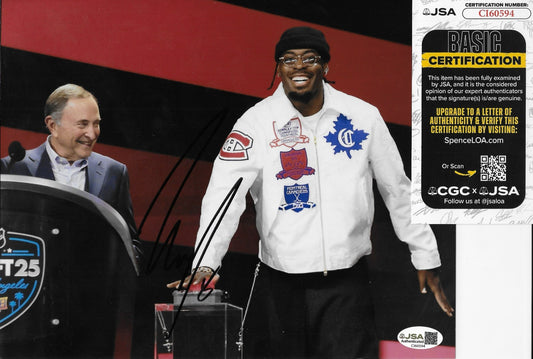 Signed Luguentz Dort Oklahoma City Thunder 2025 NHL Draft 8x10 Ph. JSA Authentic