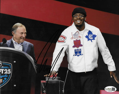 Signed Luguentz Dort Oklahoma City Thunder 2025 NHL Draft 8x10 Ph. JSA Authentic