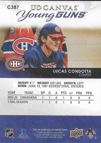 Signed Lucas Condotta Young Guns Canvas 23-24 UD Montreal Canadiens Rookie Card