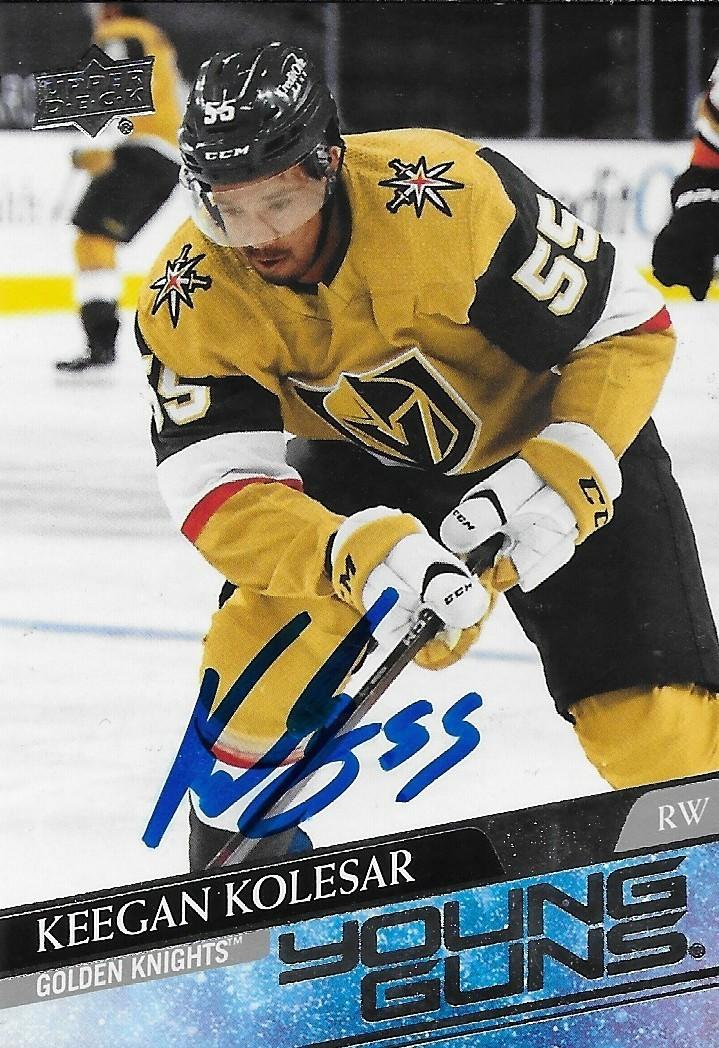 Signed Keegan Kolesar Young Guns 2020-21 UD Vegas Golden Knights Rookie Card