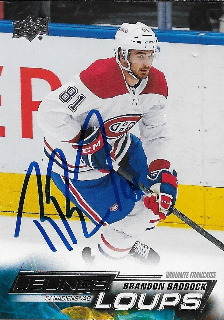 Signed Brandon Baddock 22-23 UD Jeunes Loups Young Guns  Montreal Canadiens Card