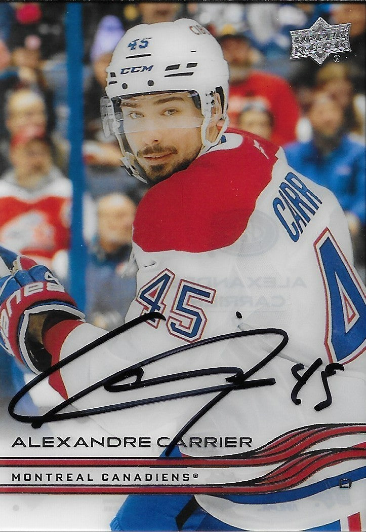 Signed Alexandre Carrier 25/26 UD Clear Cut Montreal Canadiens Card #1 Original