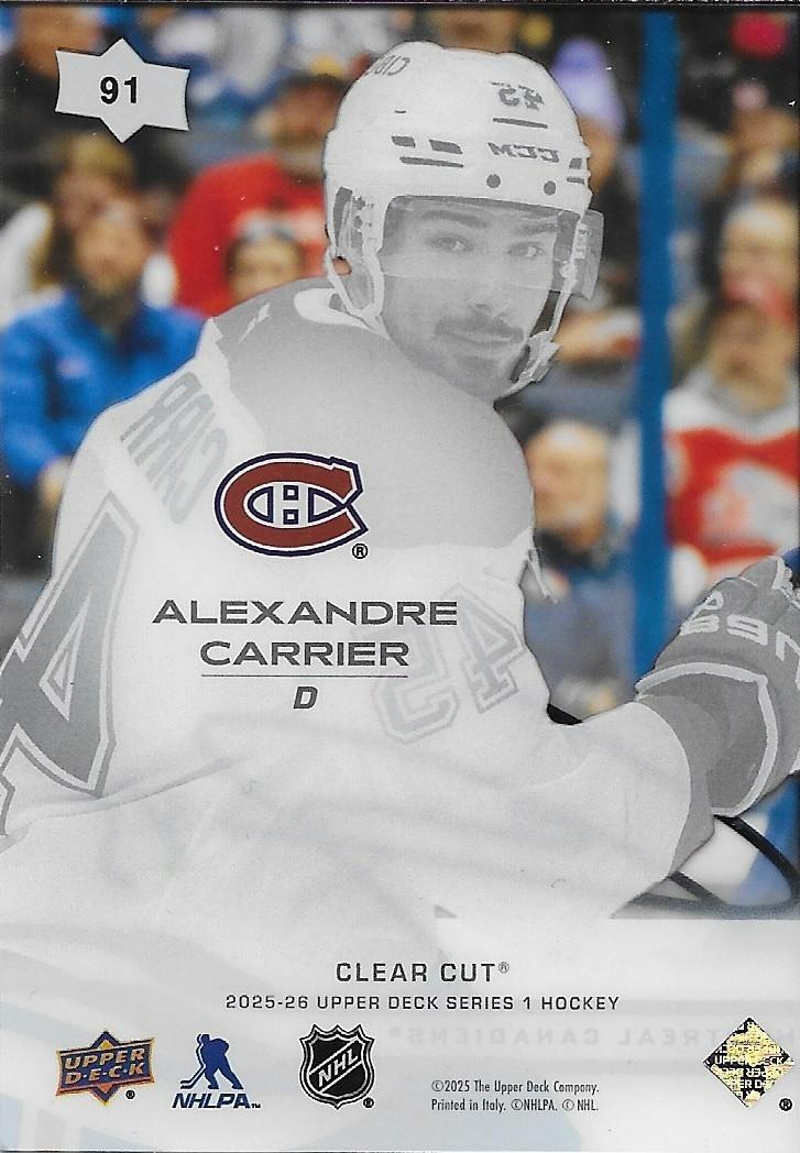 Signed Alexandre Carrier 25/26 UD Clear Cut Montreal Canadiens Card #1 Original