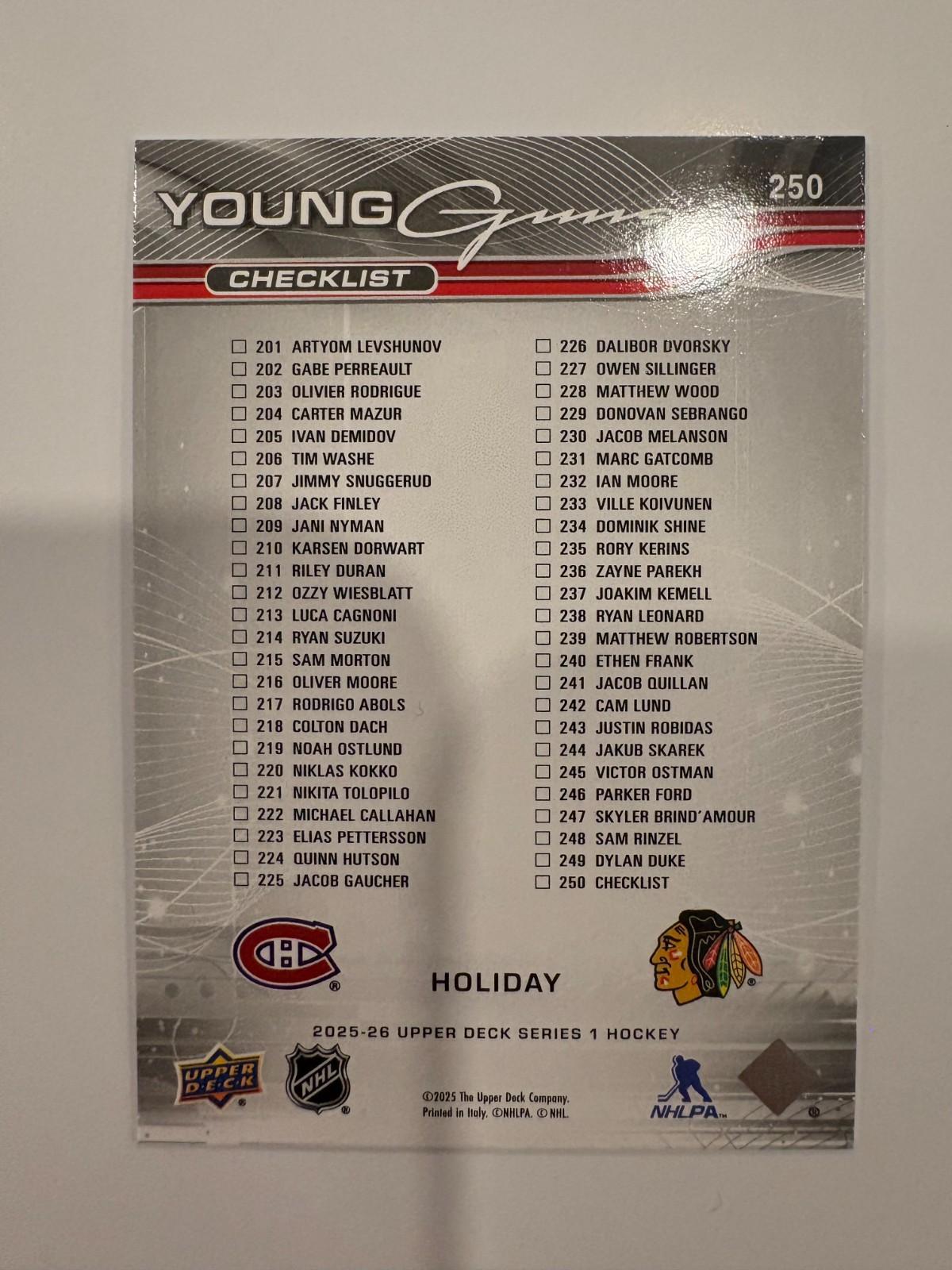 Upper Deck 2025-26 Holiday Young Guns Ivan Demidov Artyom Levshunov  250