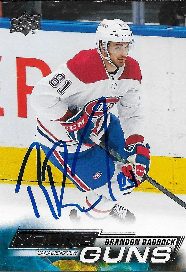 Signed Brandon Baddock Young Guns 2022-23 UD Montreal Canadiens Rookie Card
