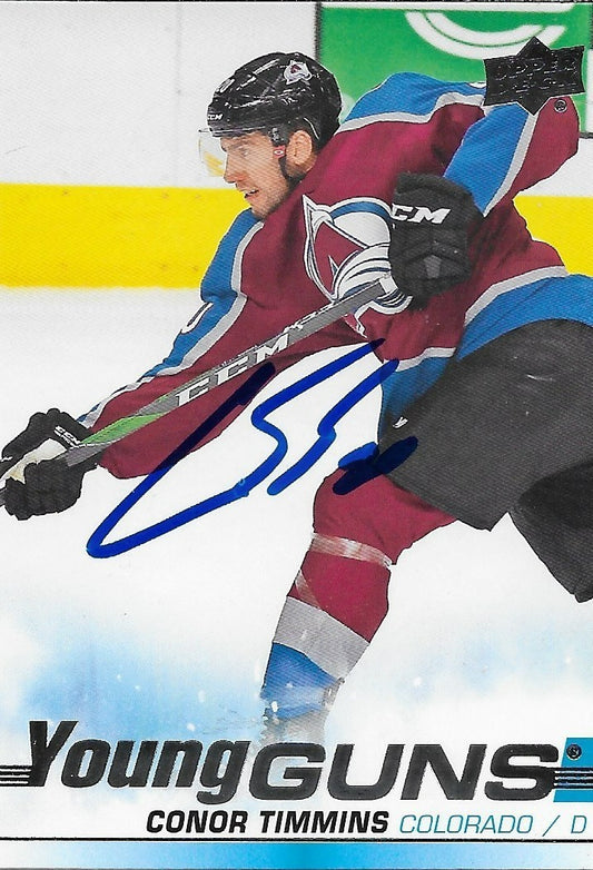 Signed Conor Timmins Young Guns 2019-20 UD Colorado Avalanche Rookie Card
