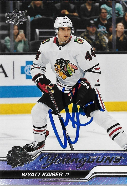 Signed Wyatt Kaiser Young Guns 2023-24 UD Chicago Blackhawks Rookie Card