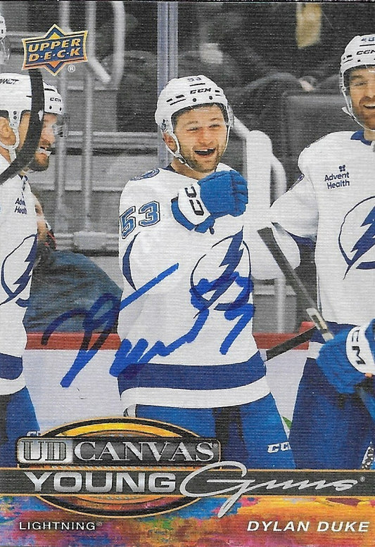 Signed Dylan Duke Young Guns Canvas 2025-26 UD Tampa Bay Lightning Rookie Card
