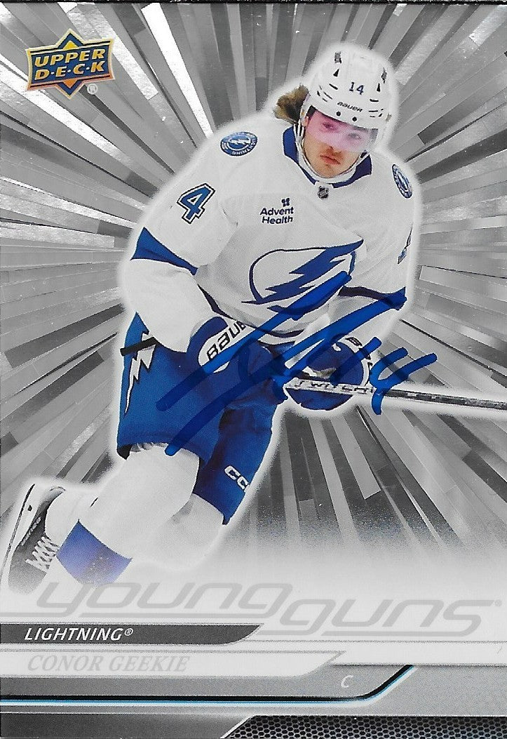 Signed Conor Geekie Young Guns Outburst 24-25 UD Tampa Bay Lightning Rookie Card