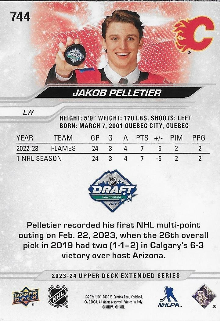 Signed Jakob Pelletier Draft Outburst 23-24 UD Calgary Flames Rookie Card