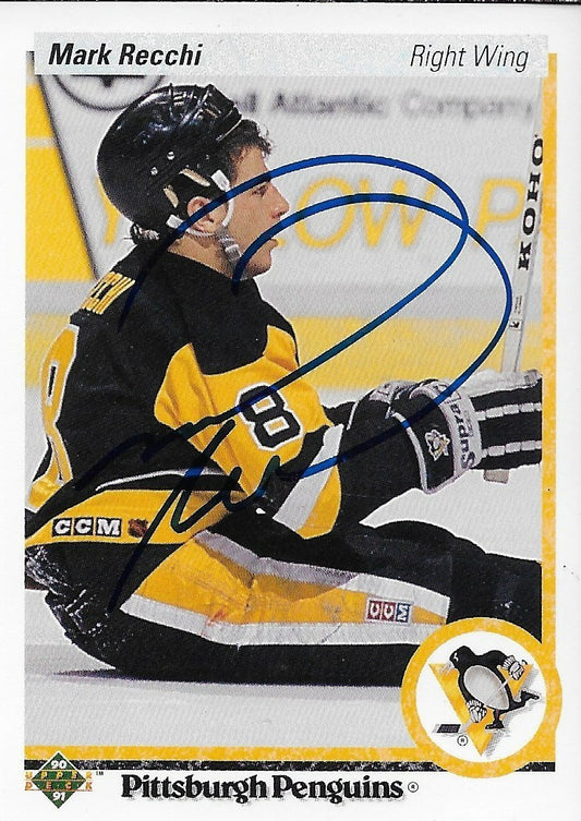 Signed Mark Recchi 1990/91 UD Pittsburgh Penguins Autographed Rookie Card